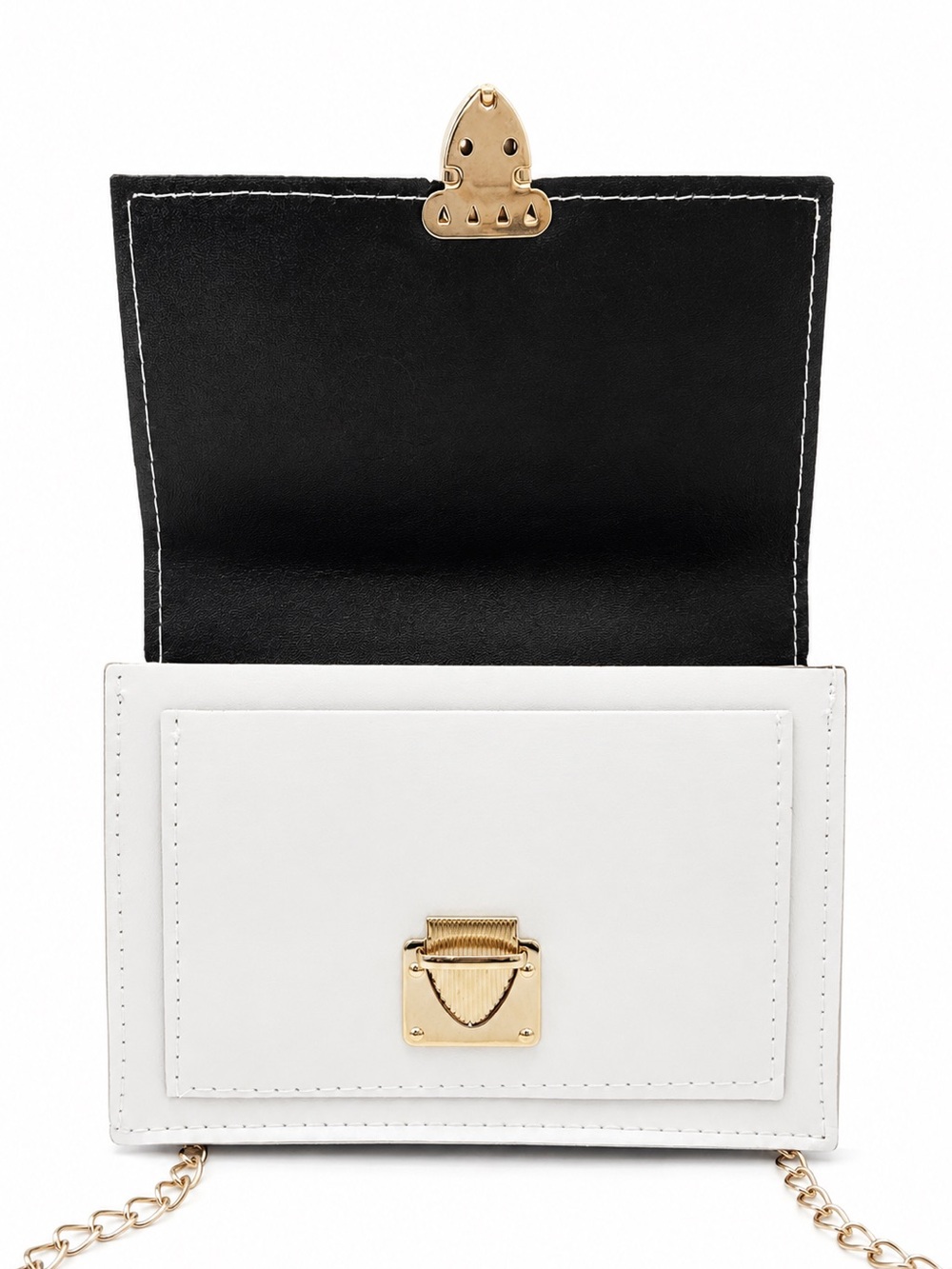 White Faux Leather Crossbody Bag Small Square Gold Chain Shoulder Purse NEW - Picture 3 of 8